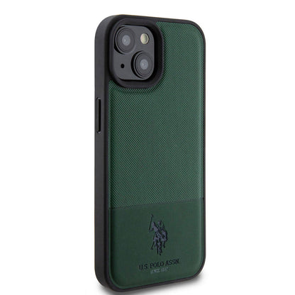 iPhone 15 Kılıf U.S. Polo Assn. Orijinal Lisanslı Suni Deri Arka Yüzey Baskı Logolu Örgü Desenli Kılıf