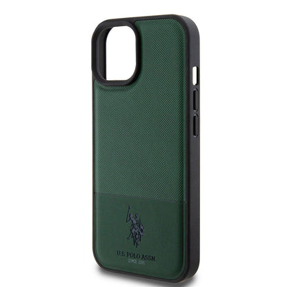 iPhone 15 Kılıf U.S. Polo Assn. Orijinal Lisanslı Suni Deri Arka Yüzey Baskı Logolu Örgü Desenli Kılıf