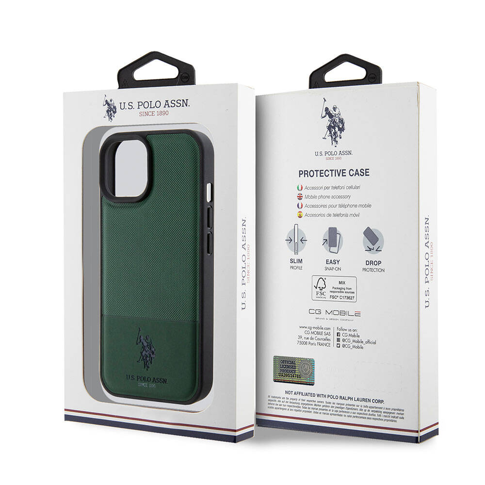 iPhone 15 Kılıf U.S. Polo Assn. Orijinal Lisanslı Suni Deri Arka Yüzey Baskı Logolu Örgü Desenli Kılıf