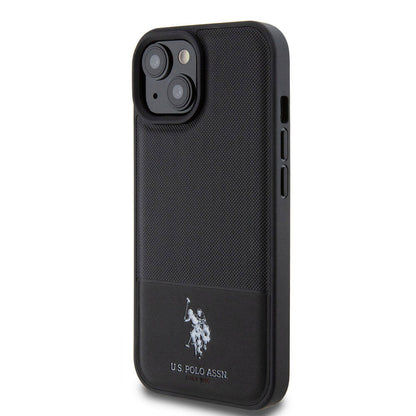 iPhone 15 Kılıf U.S. Polo Assn. Orijinal Lisanslı Suni Deri Arka Yüzey Baskı Logolu Örgü Desenli Kılıf