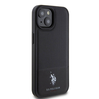 iPhone 15 Kılıf U.S. Polo Assn. Orijinal Lisanslı Suni Deri Arka Yüzey Baskı Logolu Örgü Desenli Kılıf