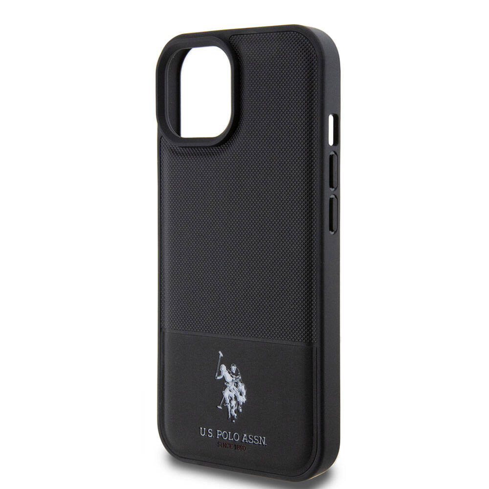 iPhone 15 Kılıf U.S. Polo Assn. Orijinal Lisanslı Suni Deri Arka Yüzey Baskı Logolu Örgü Desenli Kılıf