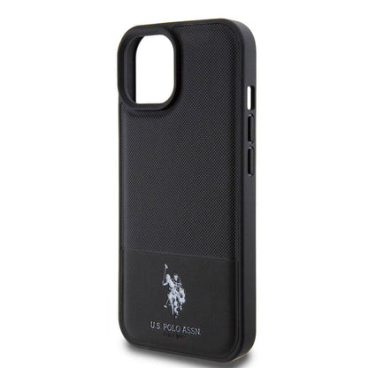 iPhone 15 Kılıf U.S. Polo Assn. Orijinal Lisanslı Suni Deri Arka Yüzey Baskı Logolu Örgü Desenli Kılıf