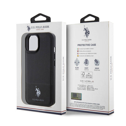 iPhone 15 Kılıf U.S. Polo Assn. Orijinal Lisanslı Suni Deri Arka Yüzey Baskı Logolu Örgü Desenli Kılıf