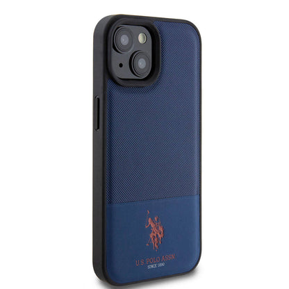iPhone 15 Kılıf U.S. Polo Assn. Orijinal Lisanslı Suni Deri Arka Yüzey Baskı Logolu Örgü Desenli Kılıf