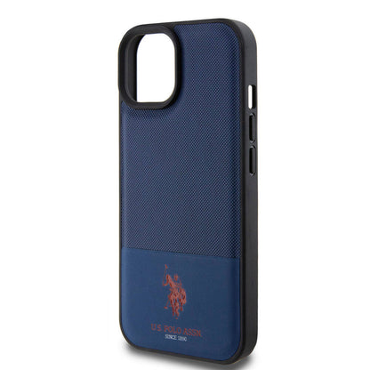 iPhone 15 Kılıf U.S. Polo Assn. Orijinal Lisanslı Suni Deri Arka Yüzey Baskı Logolu Örgü Desenli Kılıf