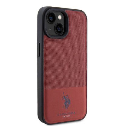 iPhone 15 Kılıf U.S. Polo Assn. Orijinal Lisanslı Suni Deri Arka Yüzey Baskı Logolu Örgü Desenli Kılıf