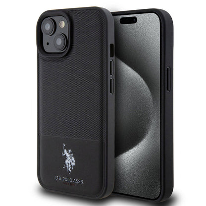 iPhone 15 Kılıf U.S. Polo Assn. Orijinal Lisanslı Suni Deri Arka Yüzey Baskı Logolu Örgü Desenli Kılıf