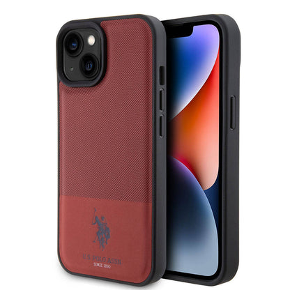 iPhone 15 Kılıf U.S. Polo Assn. Orijinal Lisanslı Suni Deri Arka Yüzey Baskı Logolu Örgü Desenli Kılıf