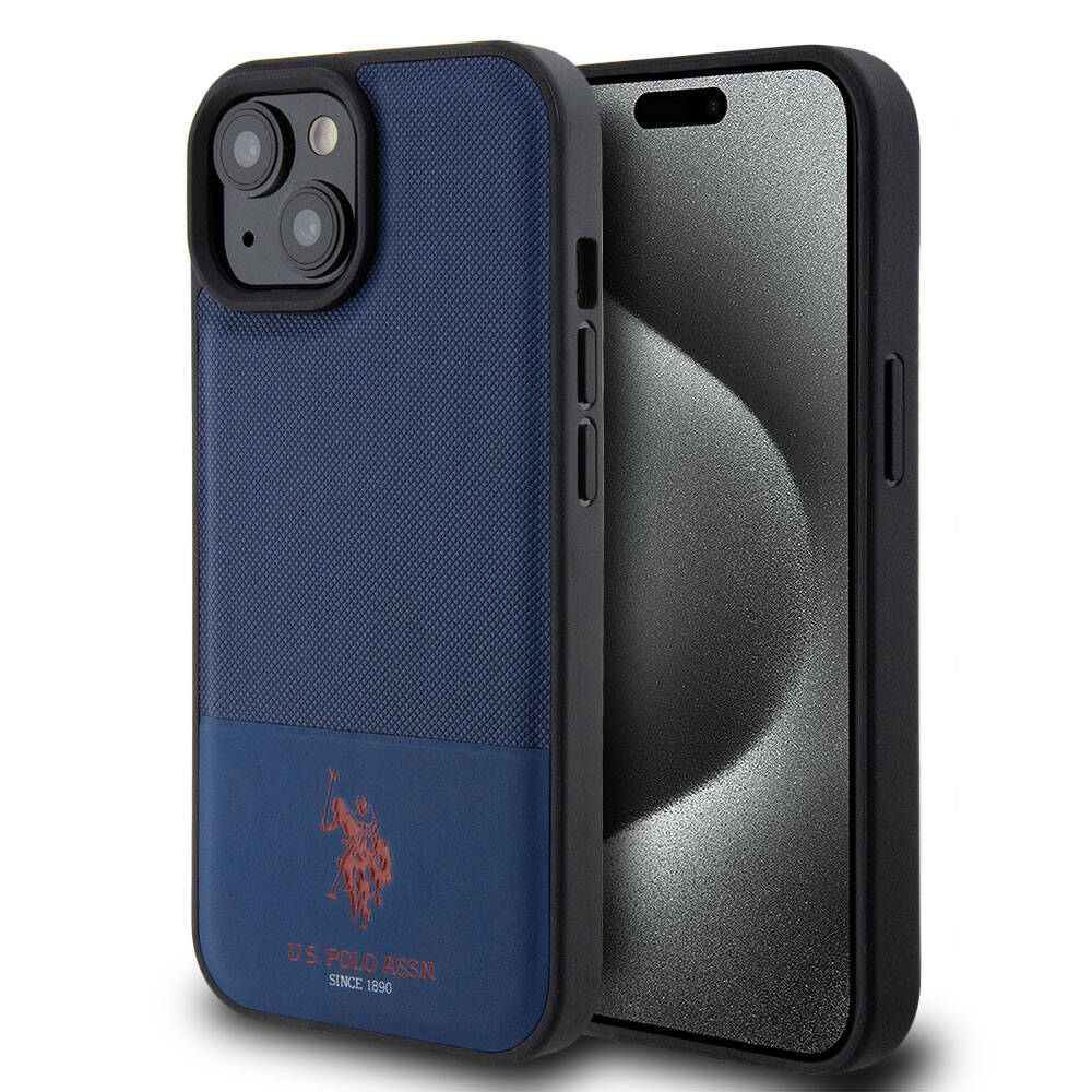 iPhone 15 Kılıf U.S. Polo Assn. Orijinal Lisanslı Suni Deri Arka Yüzey Baskı Logolu Örgü Desenli Kılıf