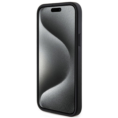 iPhone 15 Plus Guess Orijinal Lisanslı M-safe Şarj Özellikli PU Halkalı 4G Desenli Yazı Logolu Kılıf