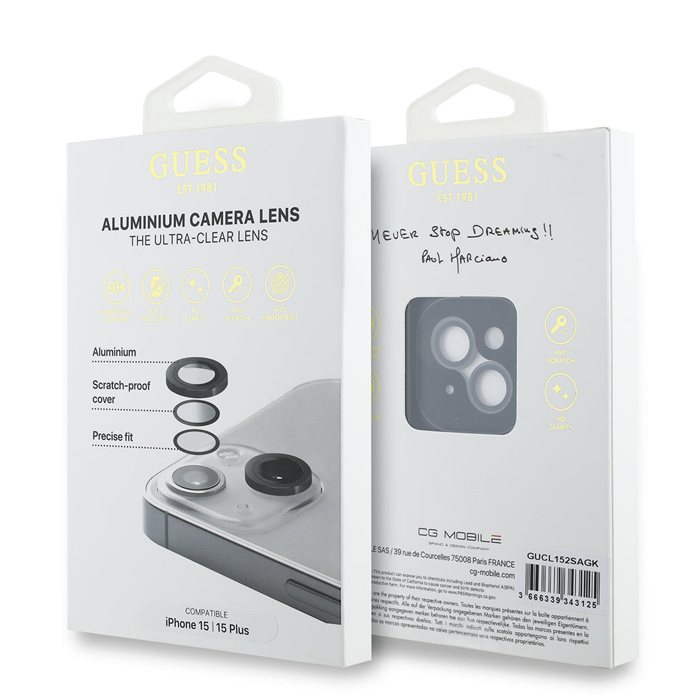 iPhone 15 Plus Guess Orijinal Lisanslı Metal Kamera Lens Koruyucu