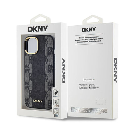 iPhone 15 Plus Kılıf DKNY Orijinal Lisanslı M-safe Şarj Özellikli 3D Yazılı Checkered Pattern Kılıf