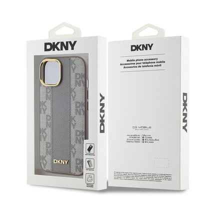 iPhone 15 Plus Kılıf DKNY Orijinal Lisanslı M-safe Şarj Özellikli 3D Yazılı Checkered Pattern Kılıf