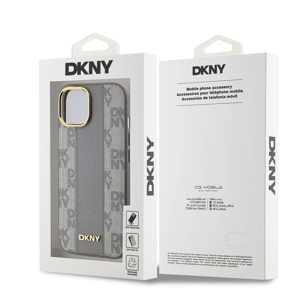iPhone 15 Plus Kılıf DKNY Orjinal Lisanslı M-safe Şarj Özellikli 3D Yazılı Checkered Pattern Kılıf