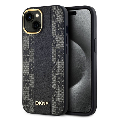iPhone 15 Plus Kılıf DKNY Orjinal Lisanslı M-safe Şarj Özellikli 3D Yazılı Checkered Pattern Kılıf