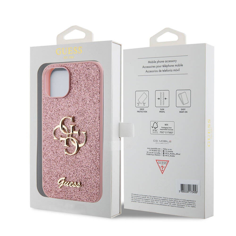 iPhone 15 Plus Kılıf Guess Orijinal Lisanslı 4G Büyük Metal Logolu Glitter Kılıf