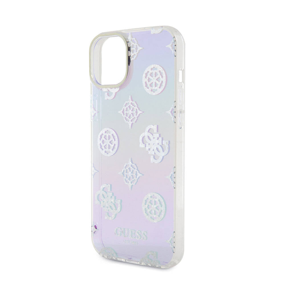 iPhone 15 Plus Kılıf Guess Orijinal Lisanslı Desenli Yazı Logolu Askı İpli Holografik Glitter Peony Kılıf