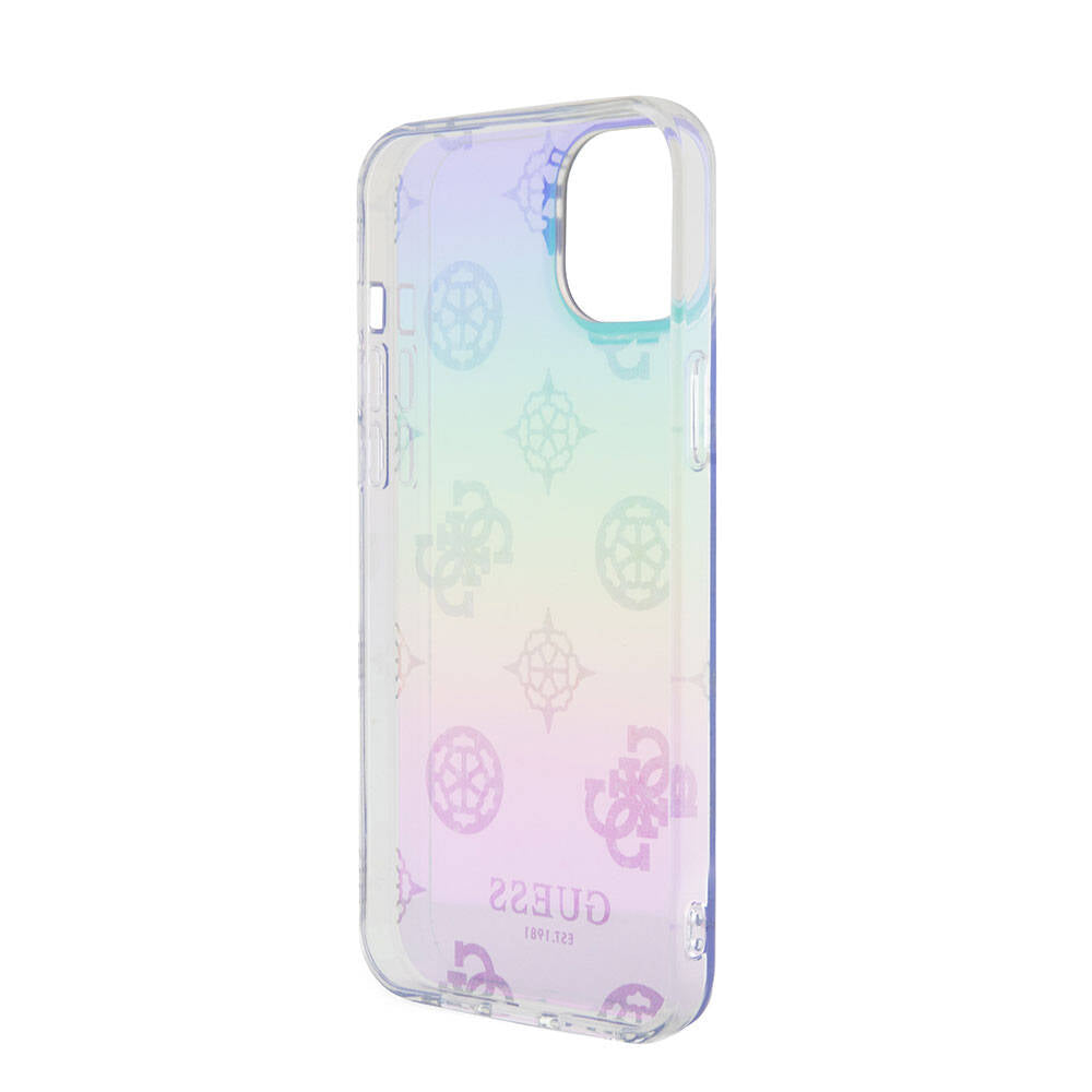 iPhone 15 Plus Kılıf Guess Orijinal Lisanslı Desenli Yazı Logolu Askı İpli Holografik Glitter Peony Kılıf