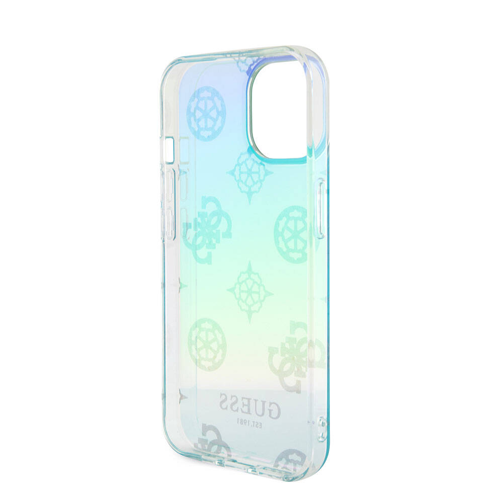 iPhone 15 Plus Kılıf Guess Orijinal Lisanslı Desenli Yazı Logolu Askı İpli Holografik Glitter Peony Kılıf