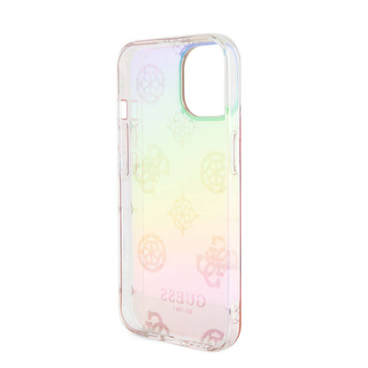iPhone 15 Plus Kılıf Guess Orijinal Lisanslı Desenli Yazı Logolu Askı İpli Holografik Glitter Peony Kılıf