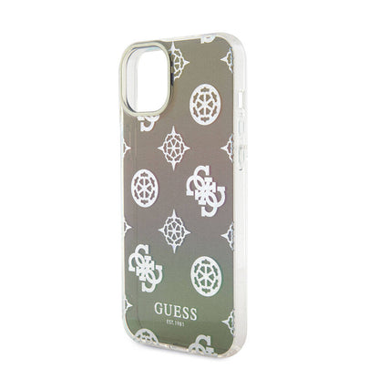 iPhone 15 Plus Kılıf Guess Orijinal Lisanslı Desenli Yazı Logolu Askı İpli Holografik Glitter Peony Kılıf
