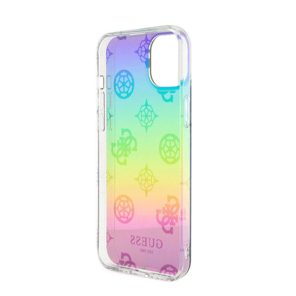 iPhone 15 Plus Kılıf Guess Orijinal Lisanslı Desenli Yazı Logolu Askı İpli Holografik Glitter Peony Kılıf