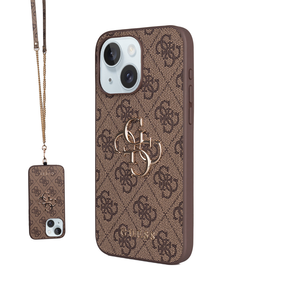 iPhone 15 Plus Kılıf Guess Orijinal Lisanslı PU Deri 4G Büyük Metal Logolu Çapraz Vücut Askılı Kılıf