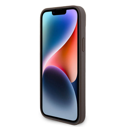 iPhone 15 Plus Kılıf Guess Orijinal Lisanslı PU Deri Askılı Taşlı Üçgen Logo 4G Desenli Strass Crossbody Kılıf