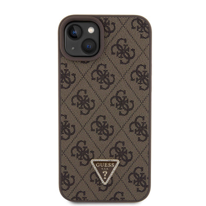 iPhone 15 Plus Kılıf Guess Orijinal Lisanslı PU Deri Taşlı Üçgen Logo 4G Desenli Strass Kılıf