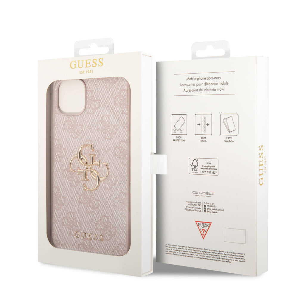 iPhone 15 Plus Kılıf Guess Orijinal Lisanslı PU Deri Yazı ve 4G Metal Logolu Desenli Kılıf