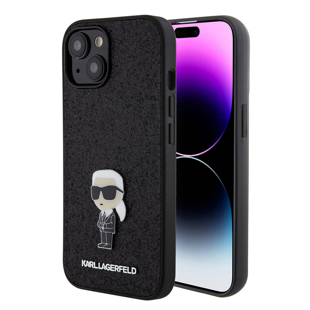 iPhone 15 Plus Kılıf Karl Lagerfeld İkonik Fixed Glitter Metal Logo orijinal Lisanslı Kılıf
