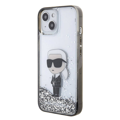 iPhone 15 Plus Kılıf Karl Lagerfeld İkonik Sıvılı Glitter Orijinal Lisanslı Kılıf