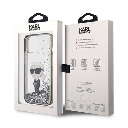 iPhone 15 Plus Kılıf Karl Lagerfeld İkonik Sıvılı Glitter Orijinal Lisanslı Kılıf