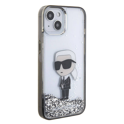 iPhone 15 Plus Kılıf Karl Lagerfeld İkonik Sıvılı Glitter Orijinal Lisanslı Kılıf