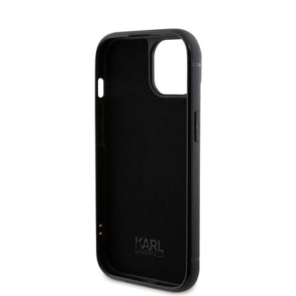 iPhone 15 Plus Kılıf Karl Lagerfeld Taşlı Metal Logo Orijinal Lisanslı Kılıf