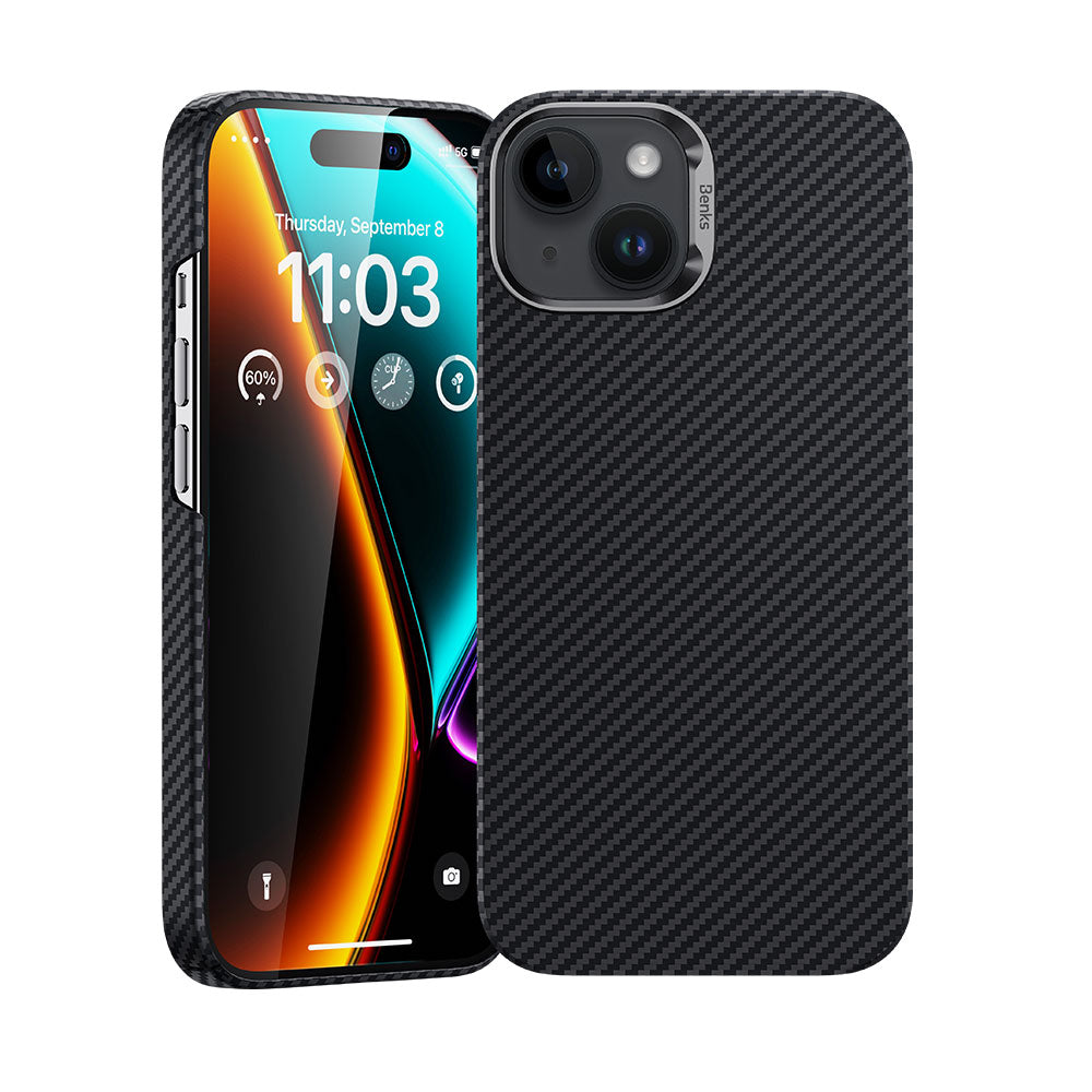 iPhone 15 Plus Kılıf M-safe Özellikli Karbon Fiber Benks Essential ArmorAir 600D Kevlar Kılıf