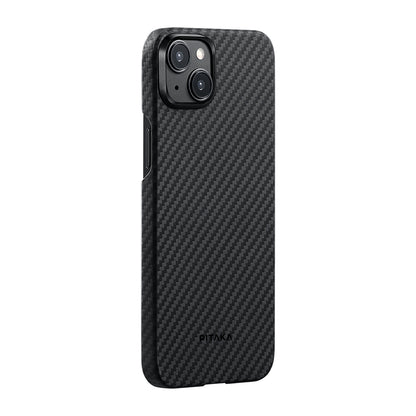 iPhone 15 Plus Kılıf M-safe Şarj Özellikli 1500D Aramid Fiber Pitaka Ultra-Slim Classic Serisi Black-Grey Twill Kılıf