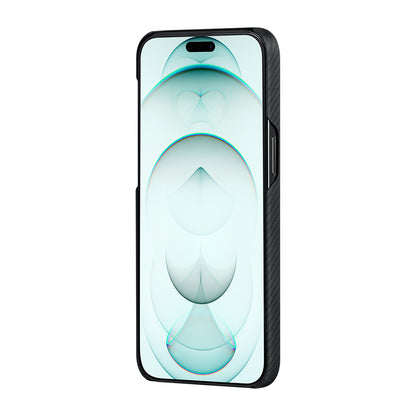 iPhone 15 Plus Kılıf M-safe Şarj Özellikli 600D Aramid Fiber Pitaka Ultra-Slim Classic Serisi Black-Grey Twill Kılıf