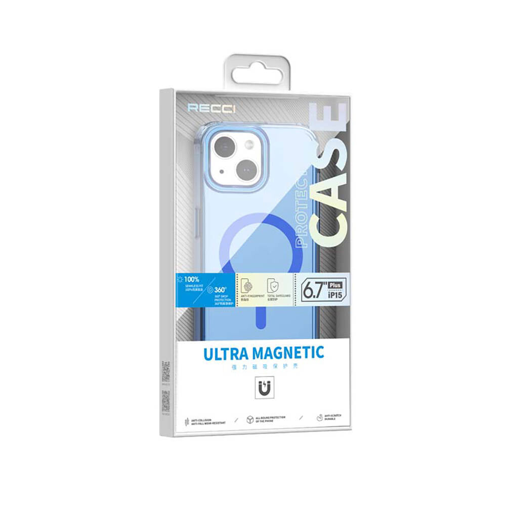 iPhone 15 Plus Kılıf M-safe Şarj Özellikli Saydam Arka Yüzey Recci Crystal Color Serisi Kılıf