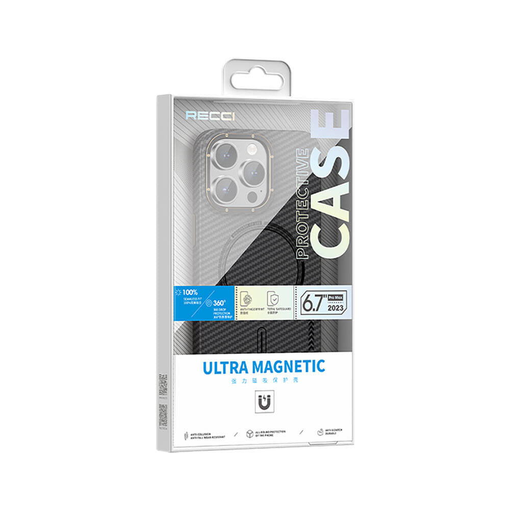 iPhone 15 Plus Kılıf Recci Machinist Serisi M-safe Şarj Özellikli Magnetik Karbon Kılıf