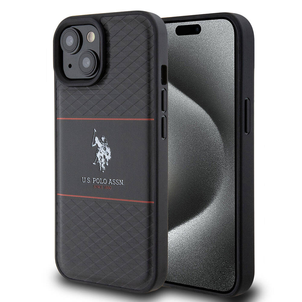 iPhone 15 Plus Kılıf U.S. Polo Assn. orijinal Lisanslı Deri Şeritli Logo Dizayn Kılıf
