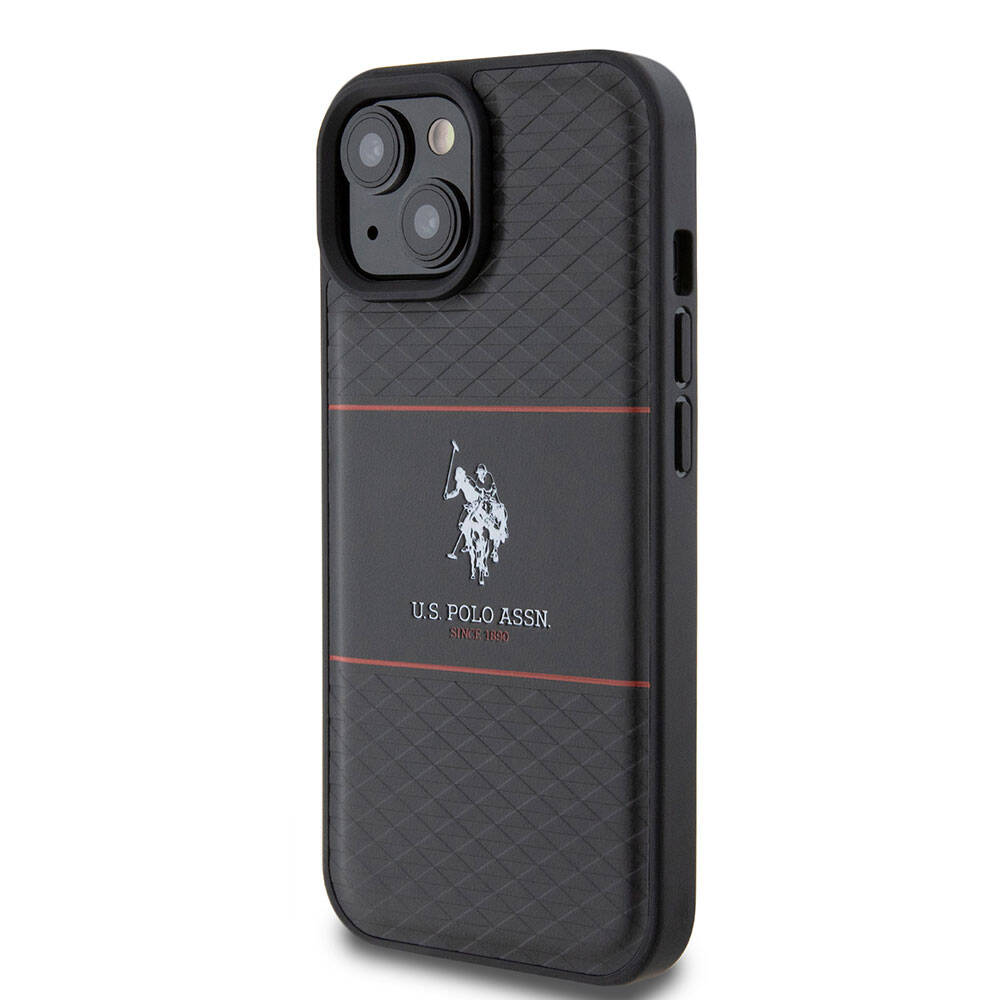 iPhone 15 Plus Kılıf U.S. Polo Assn. orijinal Lisanslı Deri Şeritli Logo Dizayn Kılıf