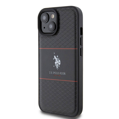 iPhone 15 Plus Kılıf U.S. Polo Assn. orijinal Lisanslı Deri Şeritli Logo Dizayn Kılıf