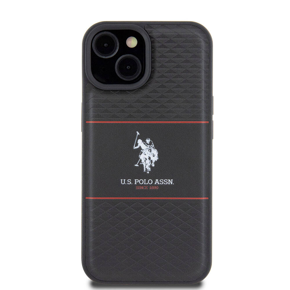 iPhone 15 Plus Kılıf U.S. Polo Assn. orijinal Lisanslı Deri Şeritli Logo Dizayn Kılıf