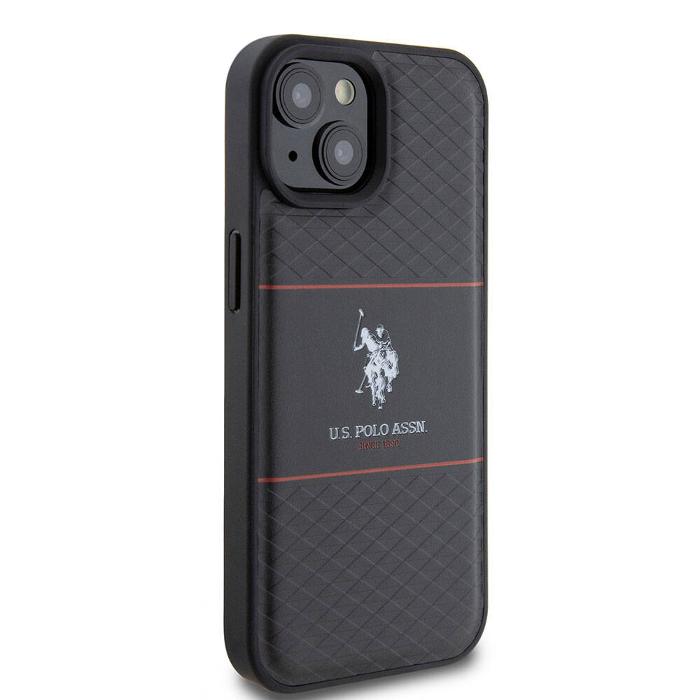 iPhone 15 Plus Kılıf U.S. Polo Assn. orijinal Lisanslı Deri Şeritli Logo Dizayn Kılıf