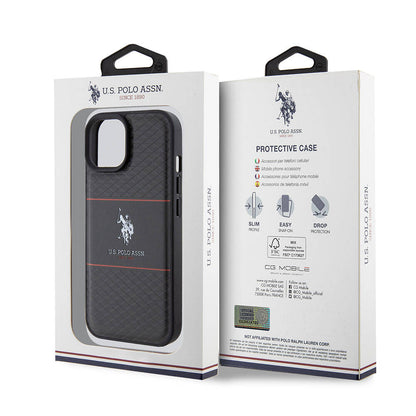 iPhone 15 Plus Kılıf U.S. Polo Assn. orijinal Lisanslı Deri Şeritli Logo Dizayn Kılıf