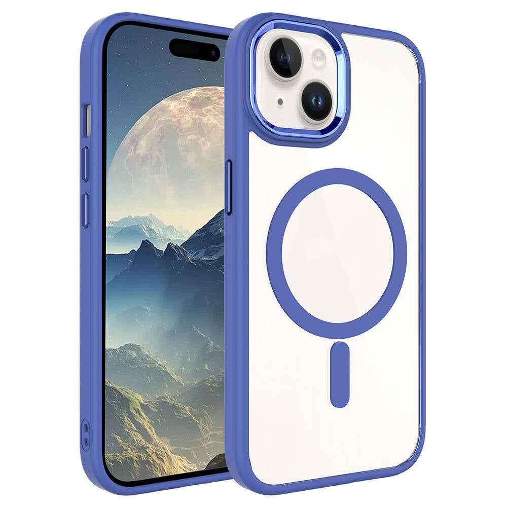 iPhone 15 Plus Kılıf Wireless Şarj Özellikli Zore Krom M-safe Silikon Kılıf
