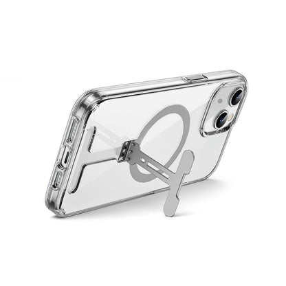 iPhone 15 Plus Kılıf Wiwu FYY-014 M-safe Şarj Özellikli Alüminyum Alaşım Metal Standlı Şeffaf Kılıf