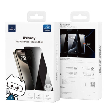 iPhone 15 Plus Wiwu GT-011 Anti-Bakteriyel Özellikli Polimer Oleofobik Kaplama Temperli Privacy Cam Ekran Koruyucu